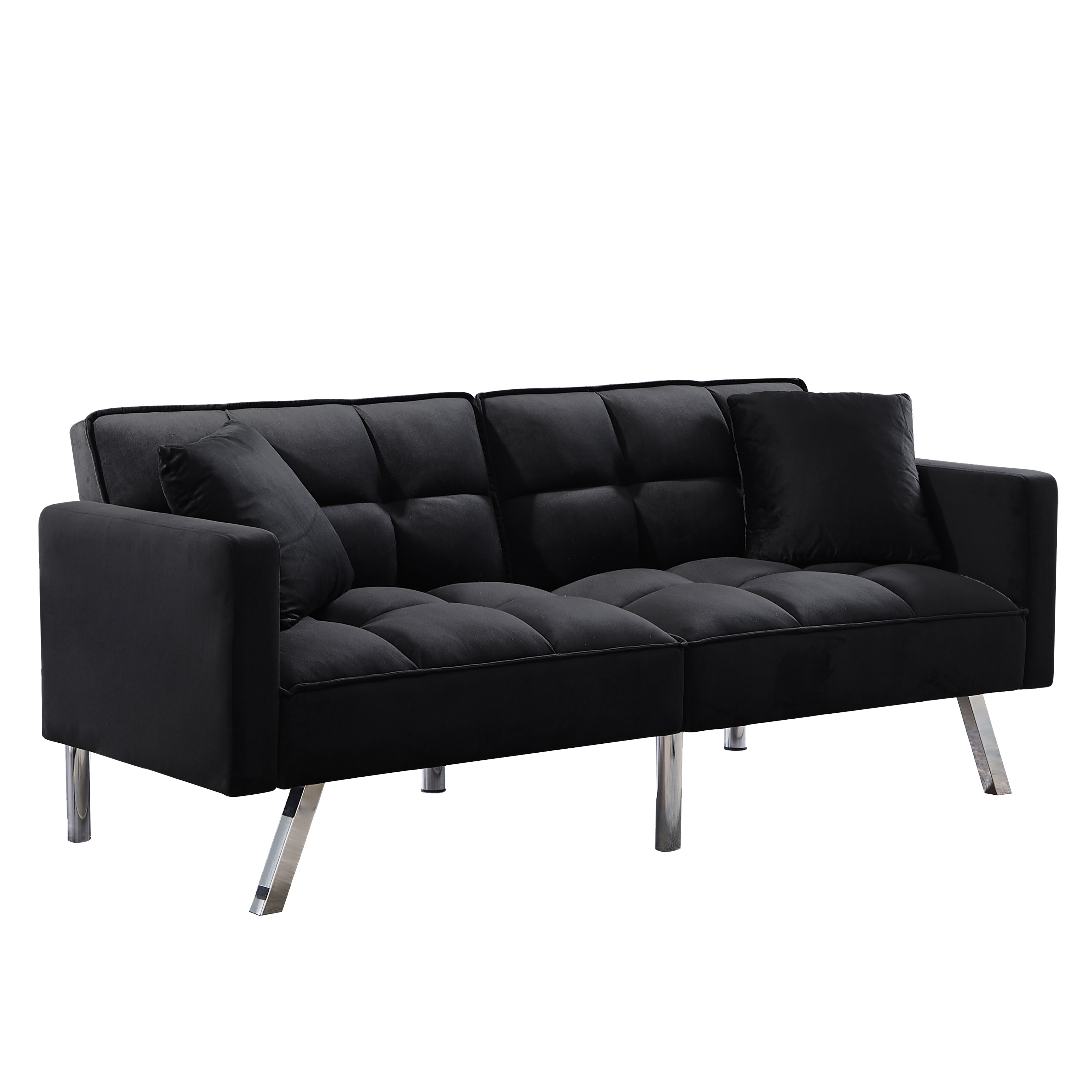 Gewnee Velvet Futon Sofa Bed, 74" Adjustable Convertible Sofa, 3 Backrest Settings, 600LBS Weight Capacity, for Home/Office/Small Spaces (Black)
