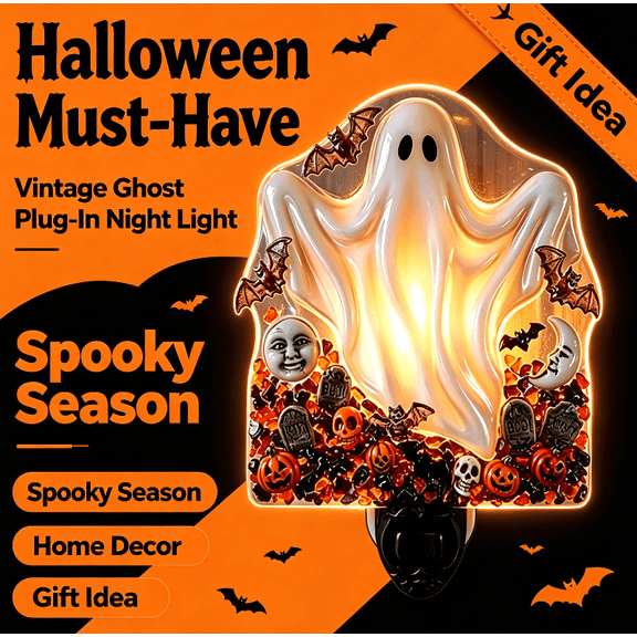 Halloween Decorations Indoor,Vintage Halloween Ghost & Pumpkin Patch Wall Night Light, 90s Nostalgic Gothic Wall Lighting,Bat & Graveyard Design, LED Ambient Light for Indoor Halloween Decoration