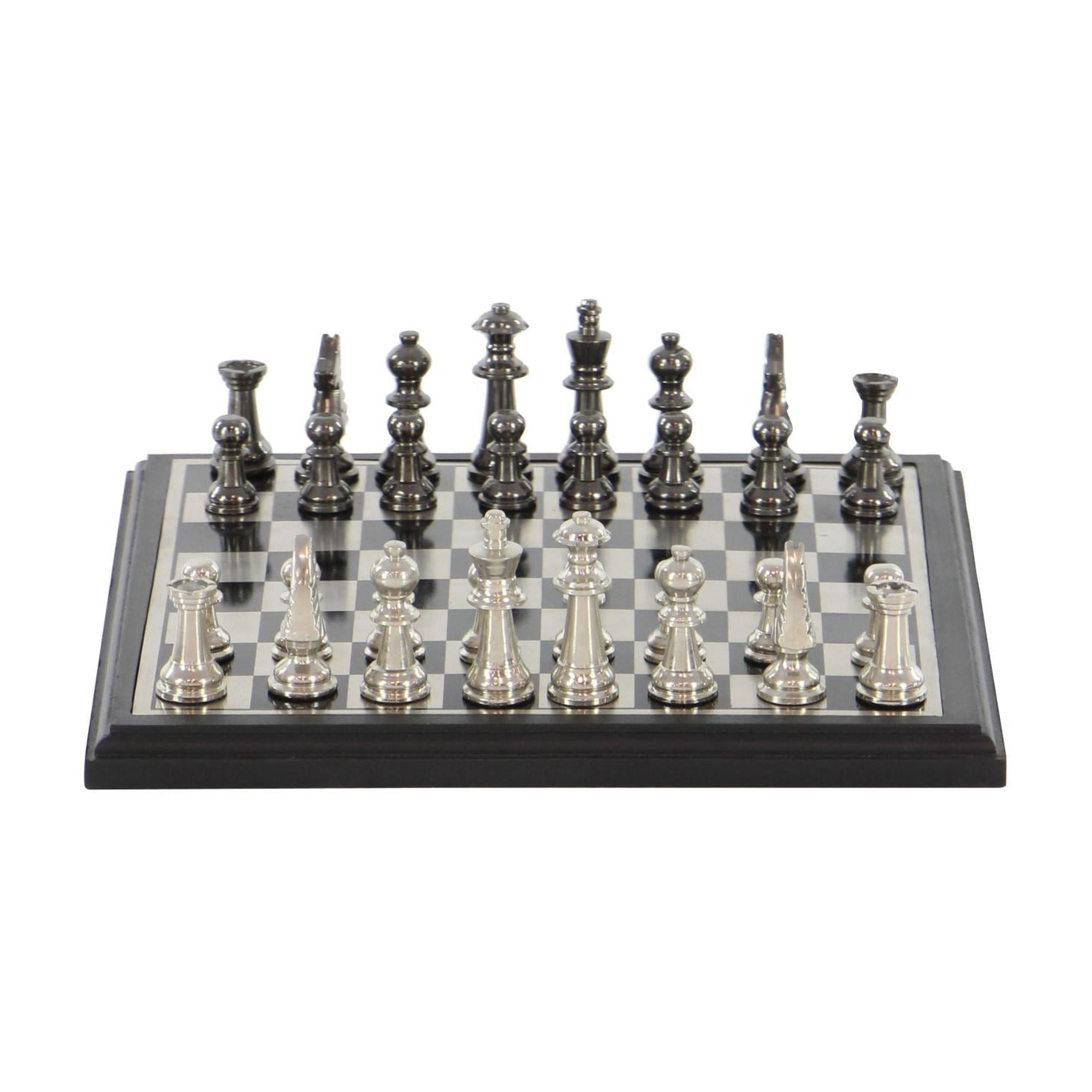 DecMode 12" x 1" Silver Aluminum Metal Chess Game Set with Black and Silver Pieces, 1-Piece