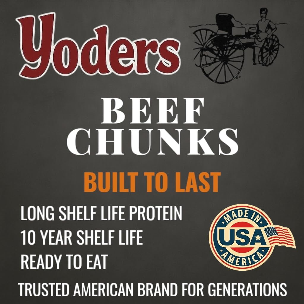 (6-Pack) Yoder’s Fully Cooked Beef Chunks, 28 oz #2.5 Can – 10.5 lbs Total, 10-Year Shelf Life, Emergency Food Storage, Camping & Meal Prep, Made in USA