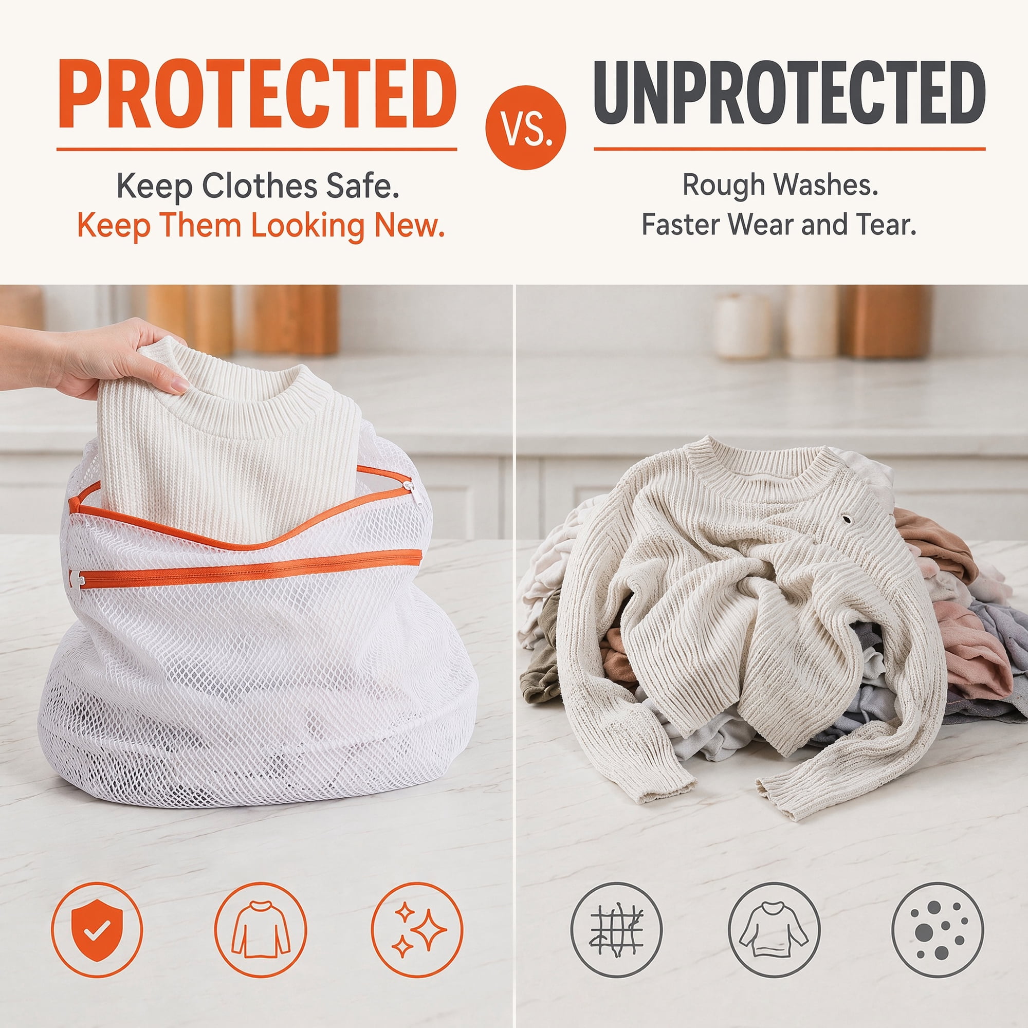 Unique Bargains 2 Pcs Mesh Laundry Bags, Durable Zipper Closure White 19.7"x19.7"