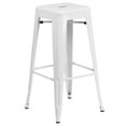thumbnail image 5 of BizChair Commercial Grade 24" Round White Metal Indoor-Outdoor Bar Table Set with 2 Square Seat Backless Stools, 5 of 5