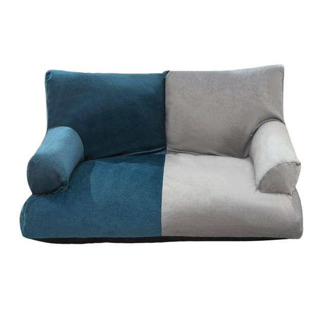 Sofá cama para perros con respaldo alto, nido doble, color a juego, moderno y elegante. gris cian