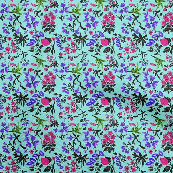 oneOone Polyester Lycra Turquoise Green Fabric Asian Japanese Floral Sewing Fabric By The Yard Printed Diy Clothing Sewing Supplies 56 Inch Wide