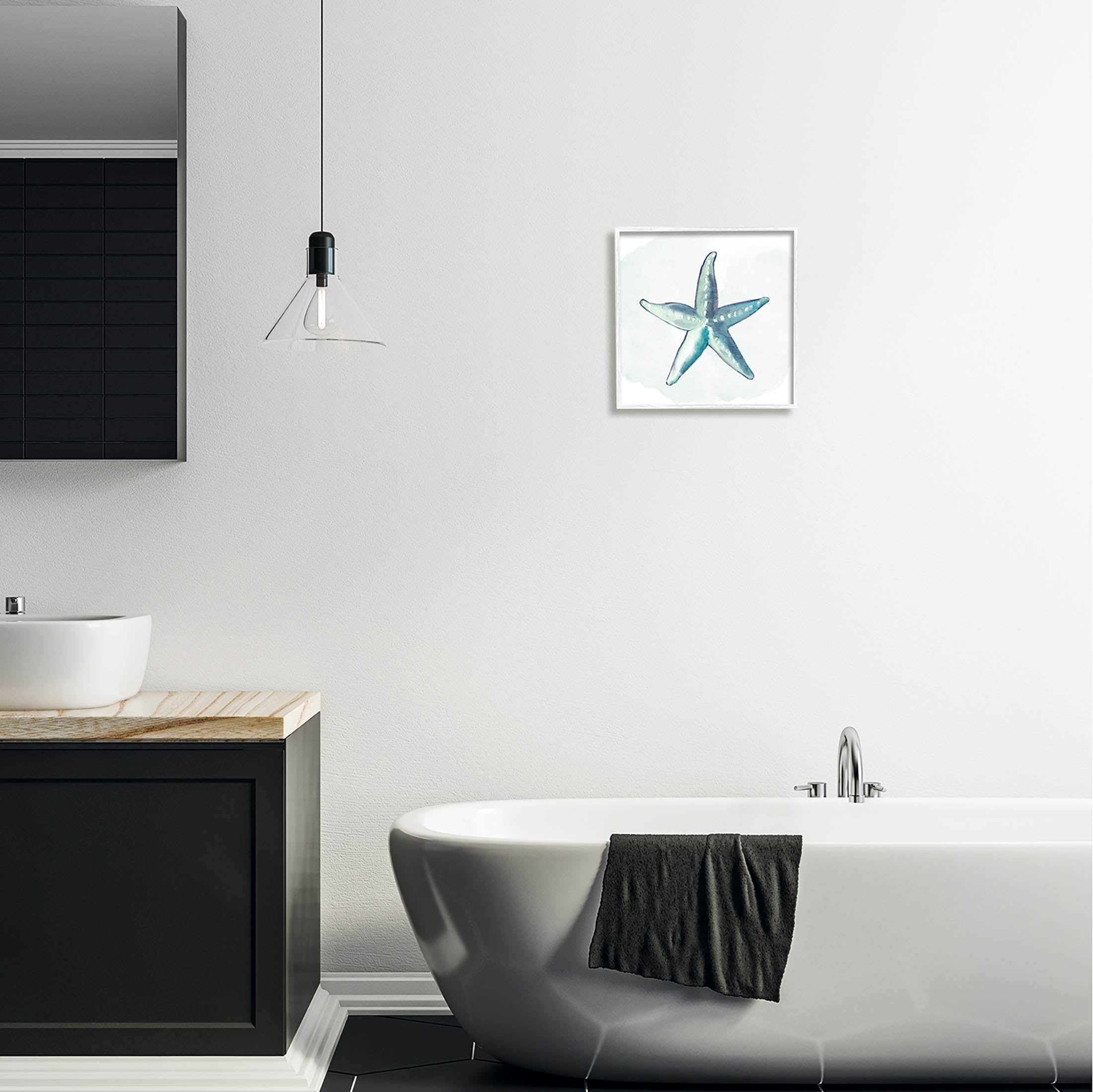 Stupell Industries Muted Blue Aquatic Starfish Graphic Art White Framed Art Print Wall Art, Design by Kim Allen