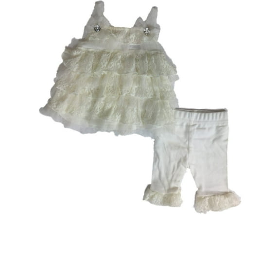 Infant Girls White Lace Ruffle Tank & Legging Outfit 2 Piece Outfit 0-3m