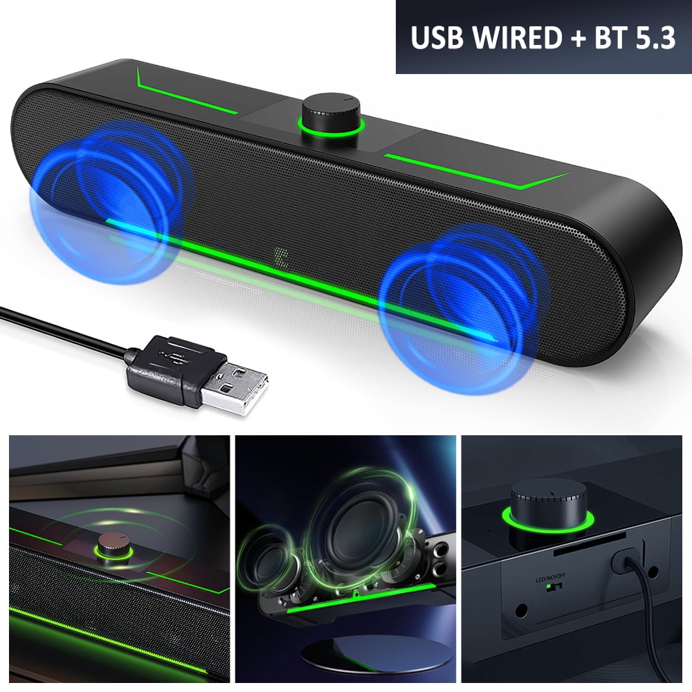 VTIN Dual 2'' Bluetooth 5.3 Computer Speakers, HiFi Stereo Sound, Breathing LED, Top Volume Knob, USB-Powered Wired Soundbar for PC, Desktop, Laptop & Monitor