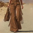 thumbnail image 4 of MORTTIC Women's Solid Color Fringe Wide-Leg Jumpsuit Western Style Overall with Pockets And Adjustable Straps Button Caramel Brown，XL, 4 of 6