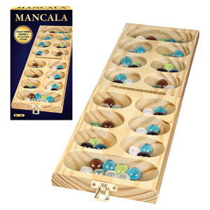 Classic Mancala Strategy Board Game, Wooden Folding Set Ages 6+
