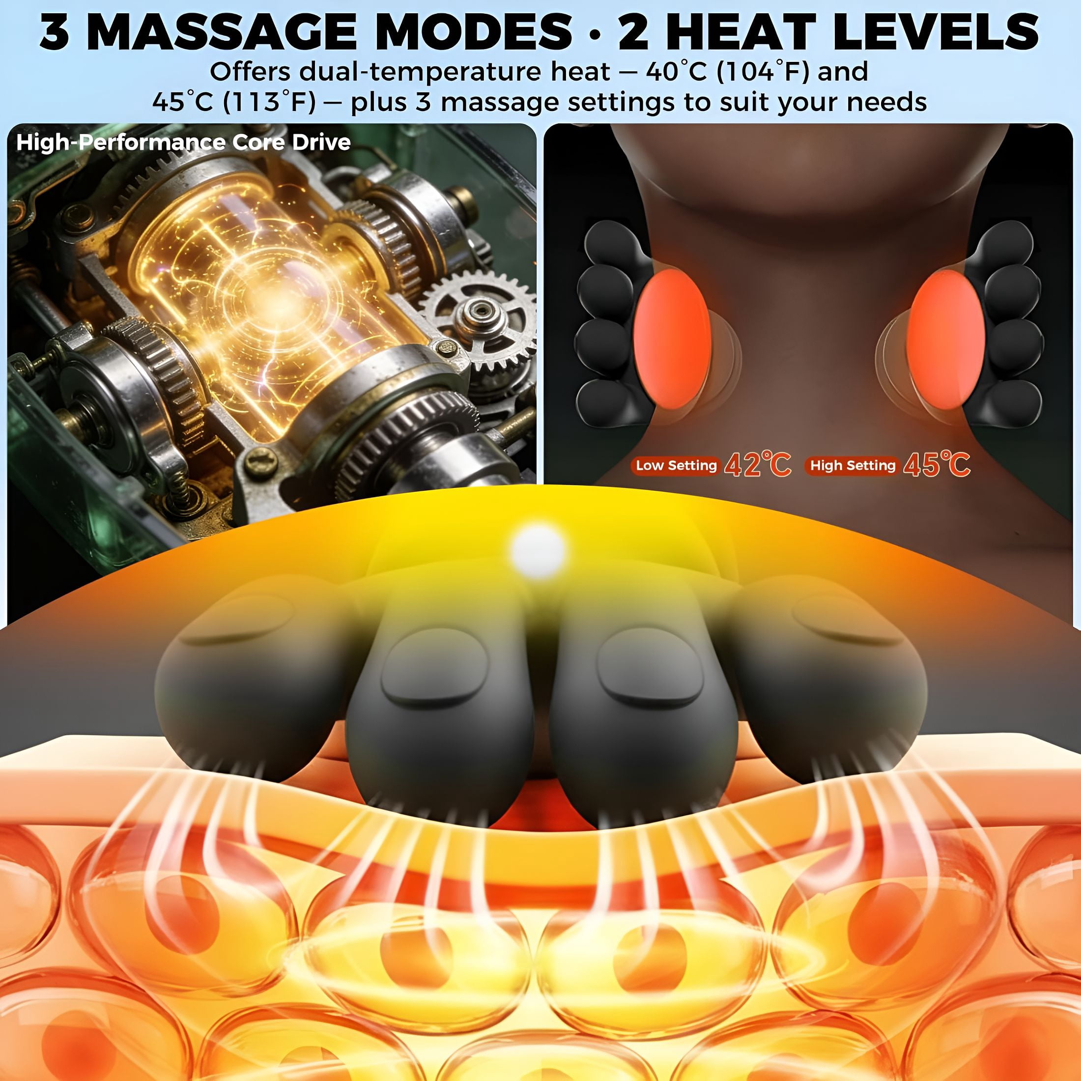 OITY Shoulder & Neck Massager with Heat, 4D Heated Neck Massager with Fingers Simulates a Real Palm Massage for Comfort, 3 Intensity Levels + 2 Heat Settings Relax Muscle Tension