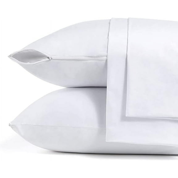 Canadian Linen Pillow Protector Zipper Encasement, Queen 21”x30” 2 Pack, Soft Breathable Microfiber Pillow Cover, Quiet Bed Bug Proof Pillowcase, Zippered Closure Bedcover for Home Hotel Bedding