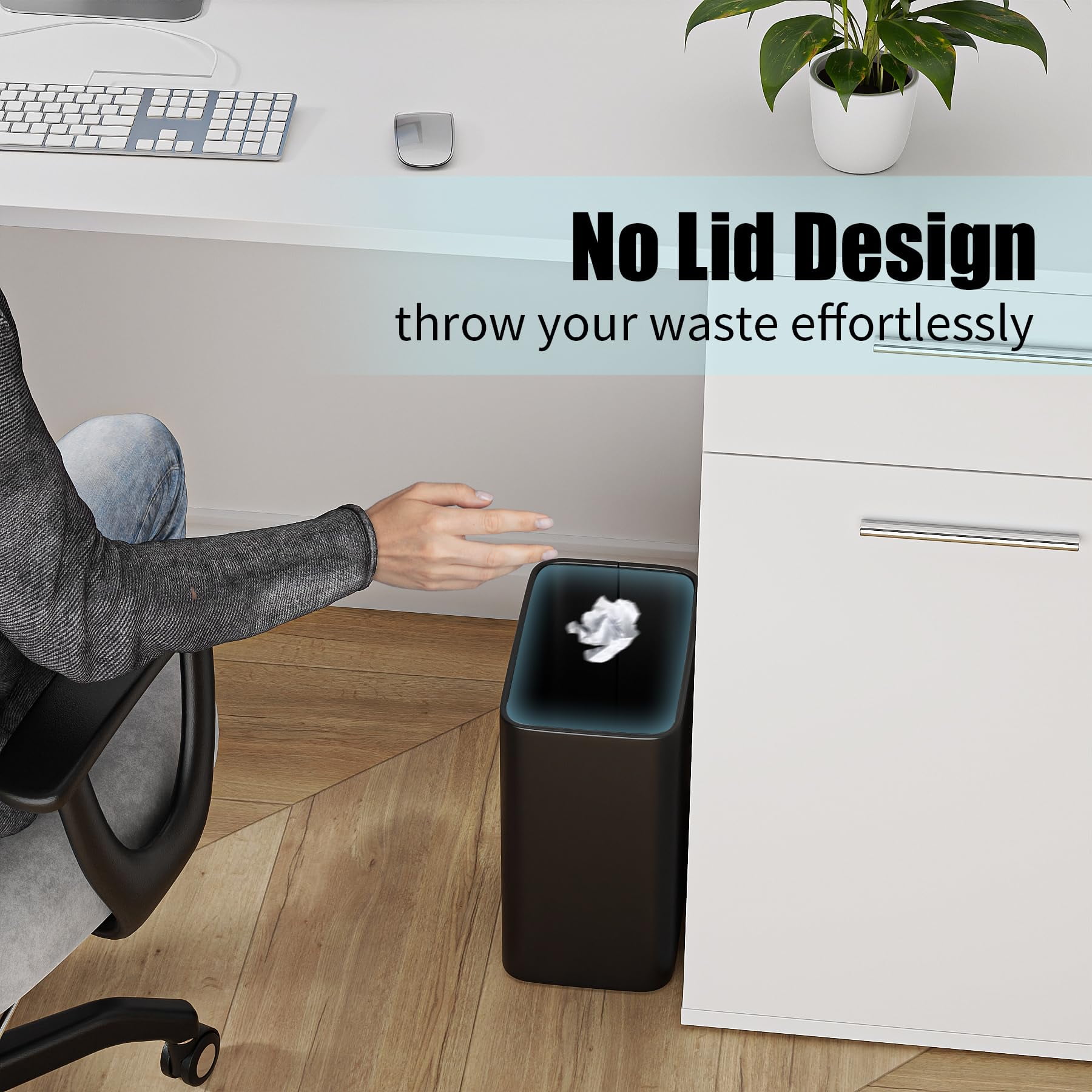 Cesun Small Bathroom Trash Can 2.1 Gallon Wastebasket, Modern Metal Garbage Can Office Waste Basket, Matte Black Stainless Steel Trash Bin for Bedroom, Home Office, Toilet, RV, near Desk, Under Sink
