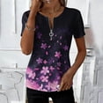 thumbnail image 2 of Erwazi Women's Short Sleeve Printed Blouse Zip V Neck Trendy Relax Fit Pullover Summer Casual Tops, 2 of 6