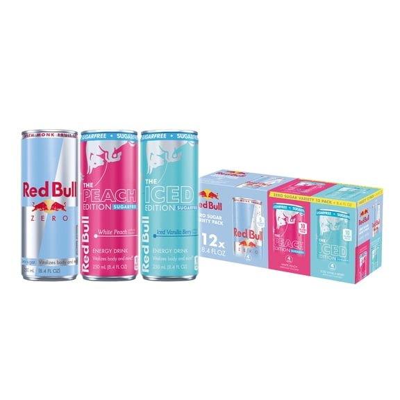 Red Bull Energy Drink SugarFree Variety Pack,  Zero,  Peach,  Iced Vanilla Berry