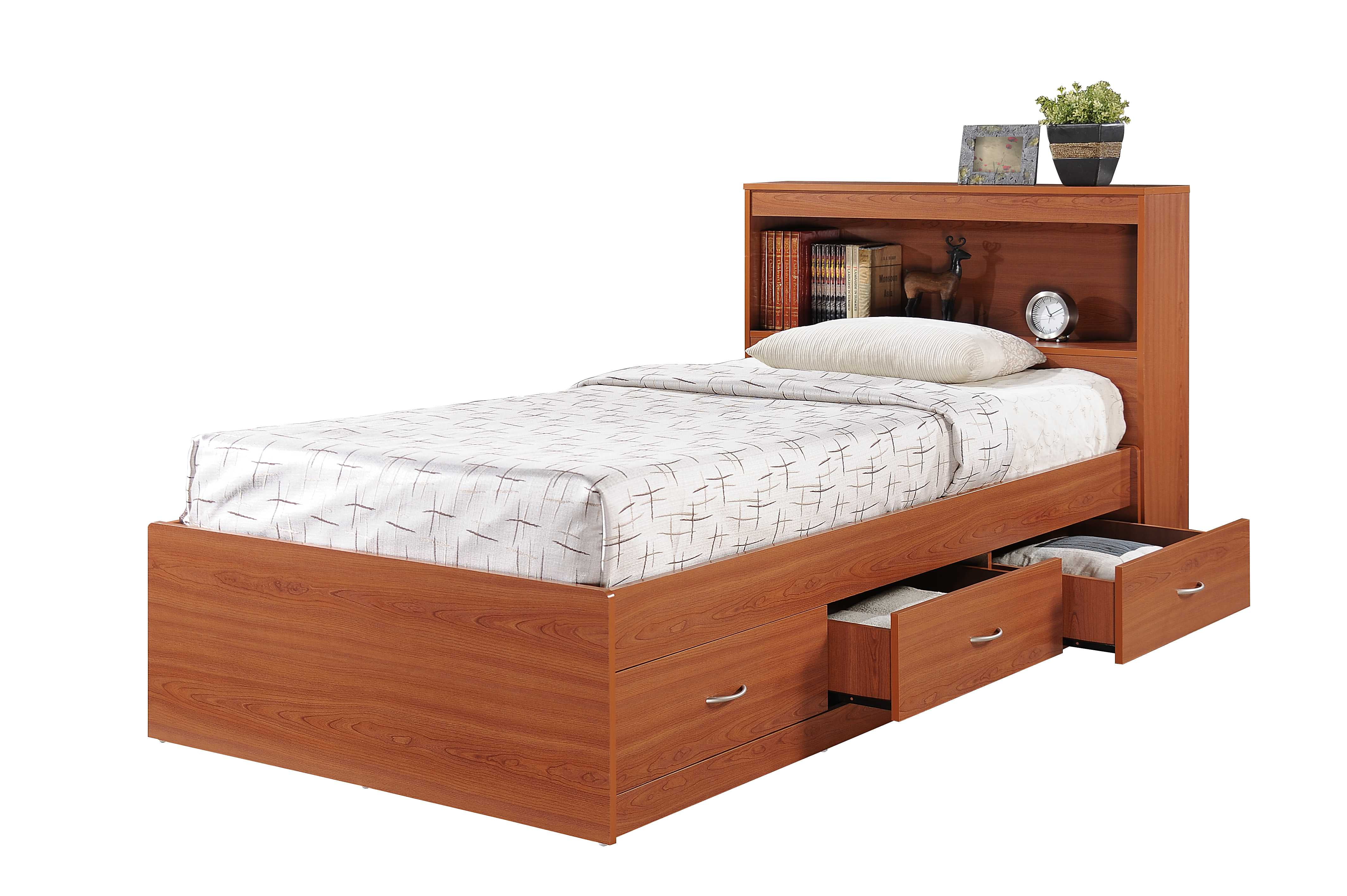 Hodedah Twin Size Captain Bed with 3 Drawers and Headboard in