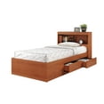Hodedah TwinSize Captain Bed with 3Drawers and Headboard in Cherry