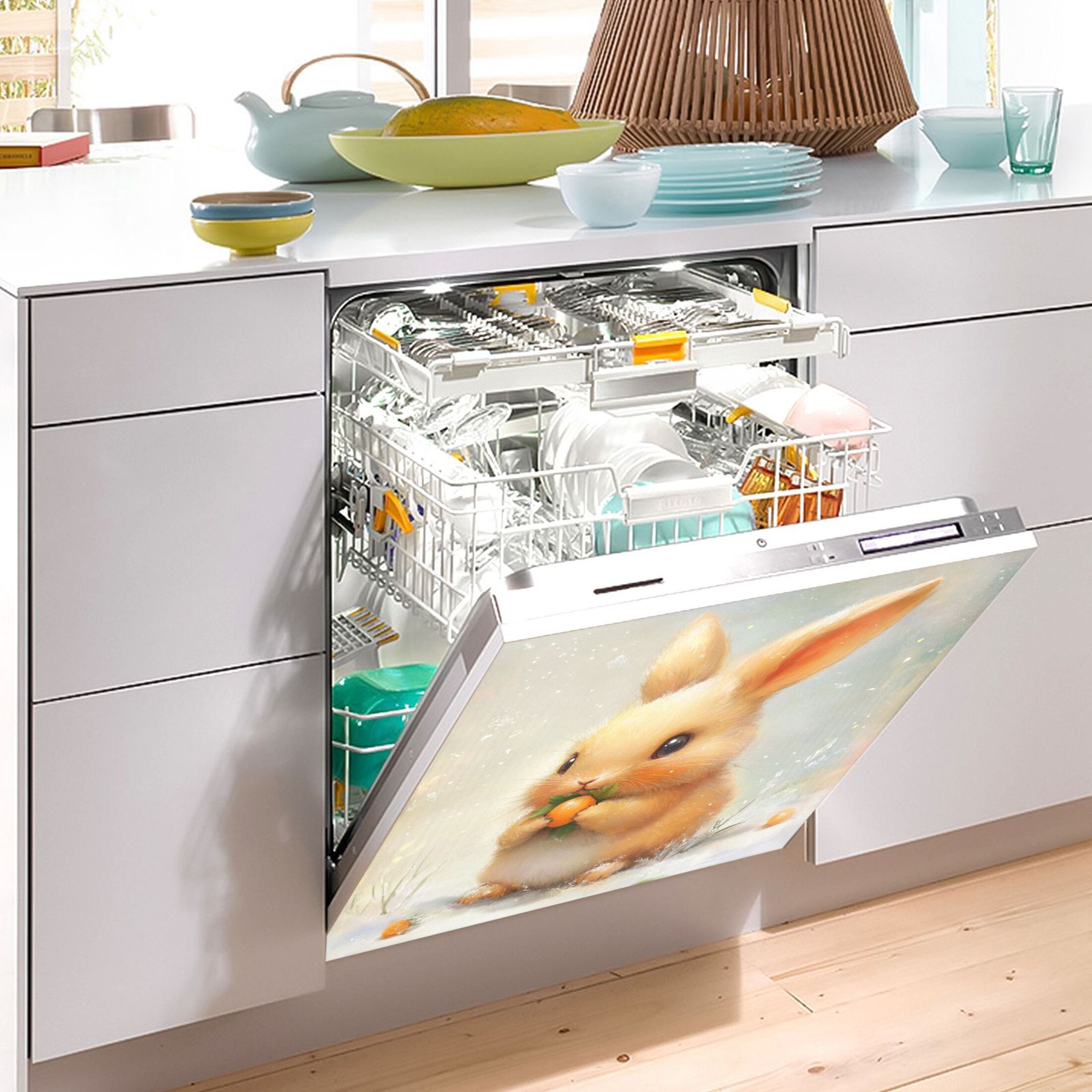Dishwasher Magnetic Sticker 23x26 Inch Refrigerator Magnetic Sticker Washing Machine Magnetic Sticker Kitchen Panel Magnetic Sticker Home Decor Adorable Orange Rabbit