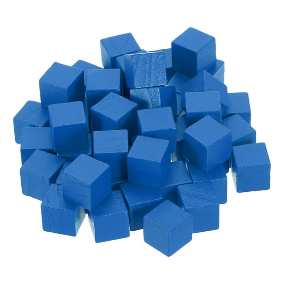 50 Pack Wood Blocks for Crafts, 9/16" Unfinished Wooden Cube Wood Block, Blue