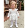 thumbnail image 5 of RUINIXCW Newborn Baby Girl Smocked Romper Dress Princess Birthday Baptism Wedding Party Dress Infant Baby Girls Spring Fall Clothes Square Neck Puff Long Sleeve Ruffled Dress, 5 of 10