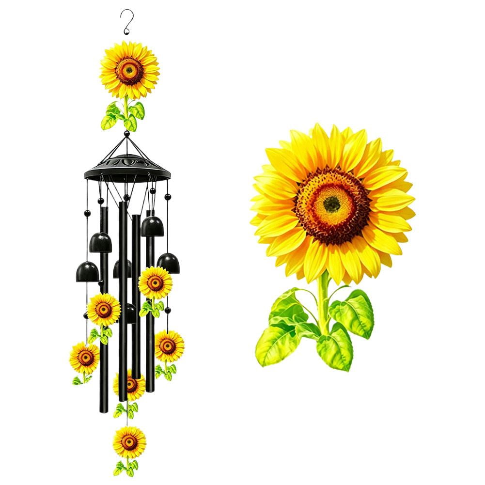 Decorative Wind Chimes for Outdoor Garden Acrylic Hummingbird & Sunflower Wind Chime with Aluminum Tubes for Patio Porch & Backyard Decor
