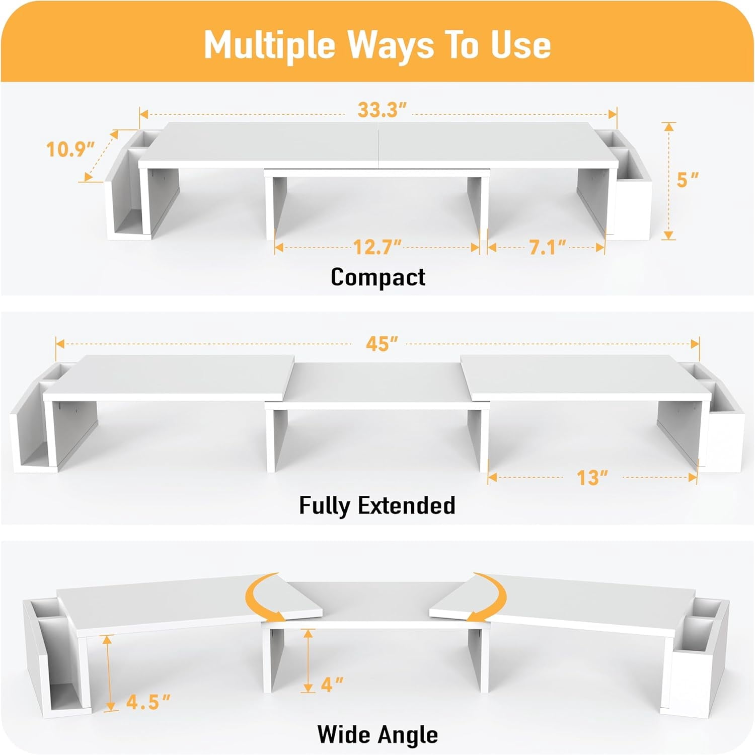 Desk Dual Monitor Stand Riser with Drawer, White