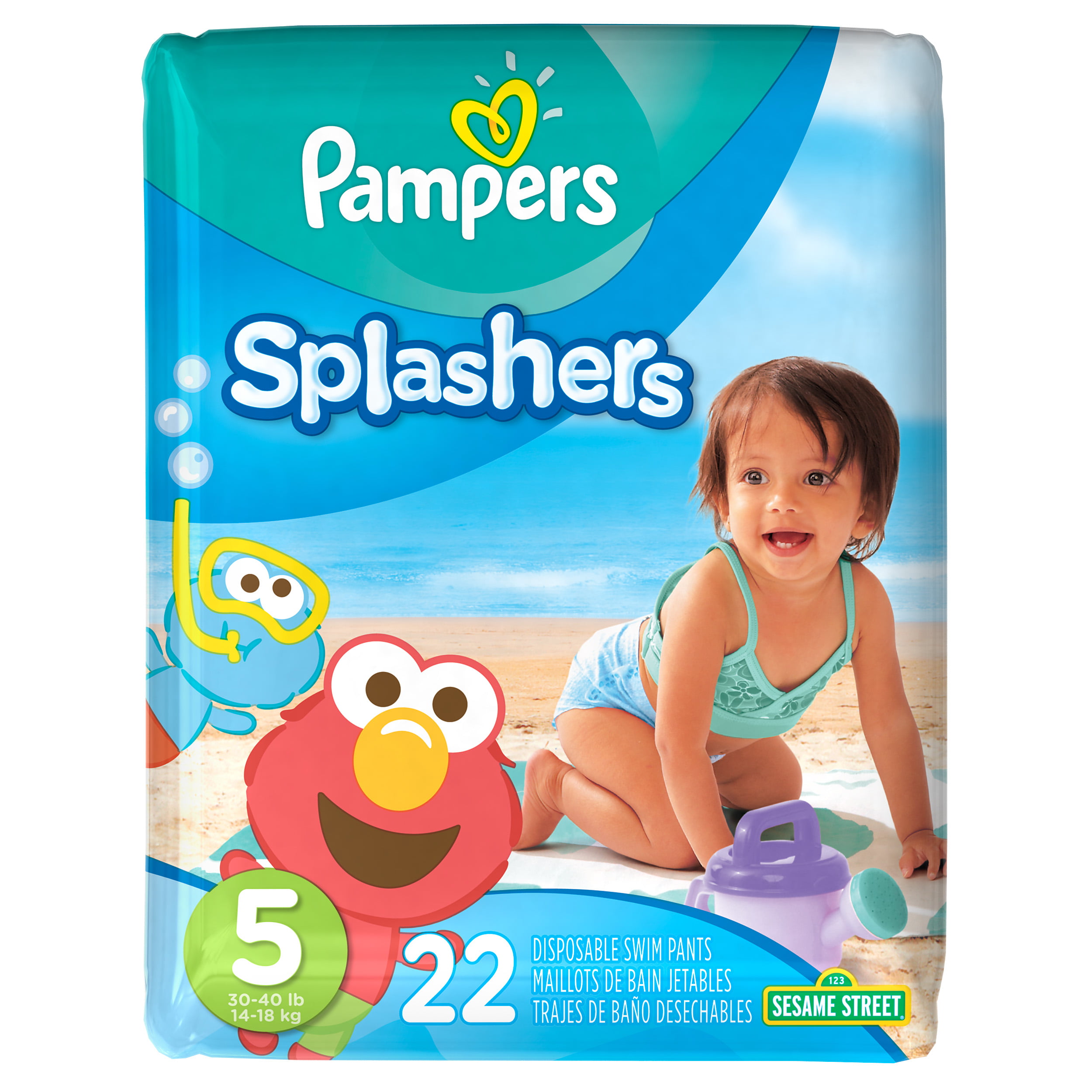 22 Pampers Splashers Size 5-30-40 lbs Disposable Swim Pants Sesame Street 