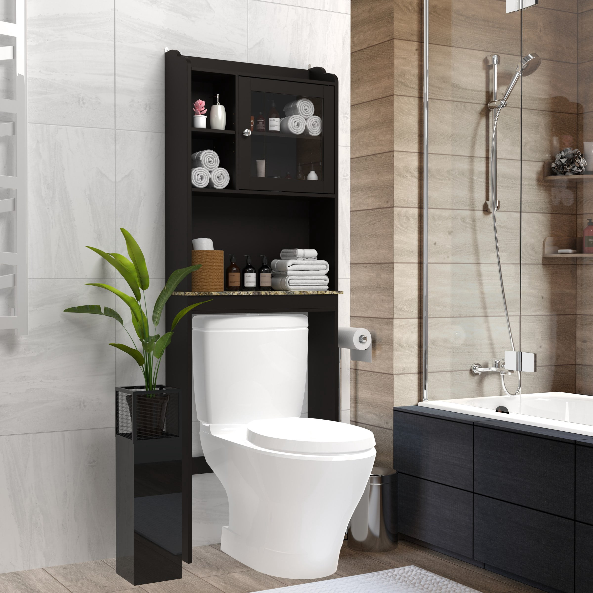 Modern Over The Toilet Space Saver Organization Wood Storage Cabinet for Home, Bathroom