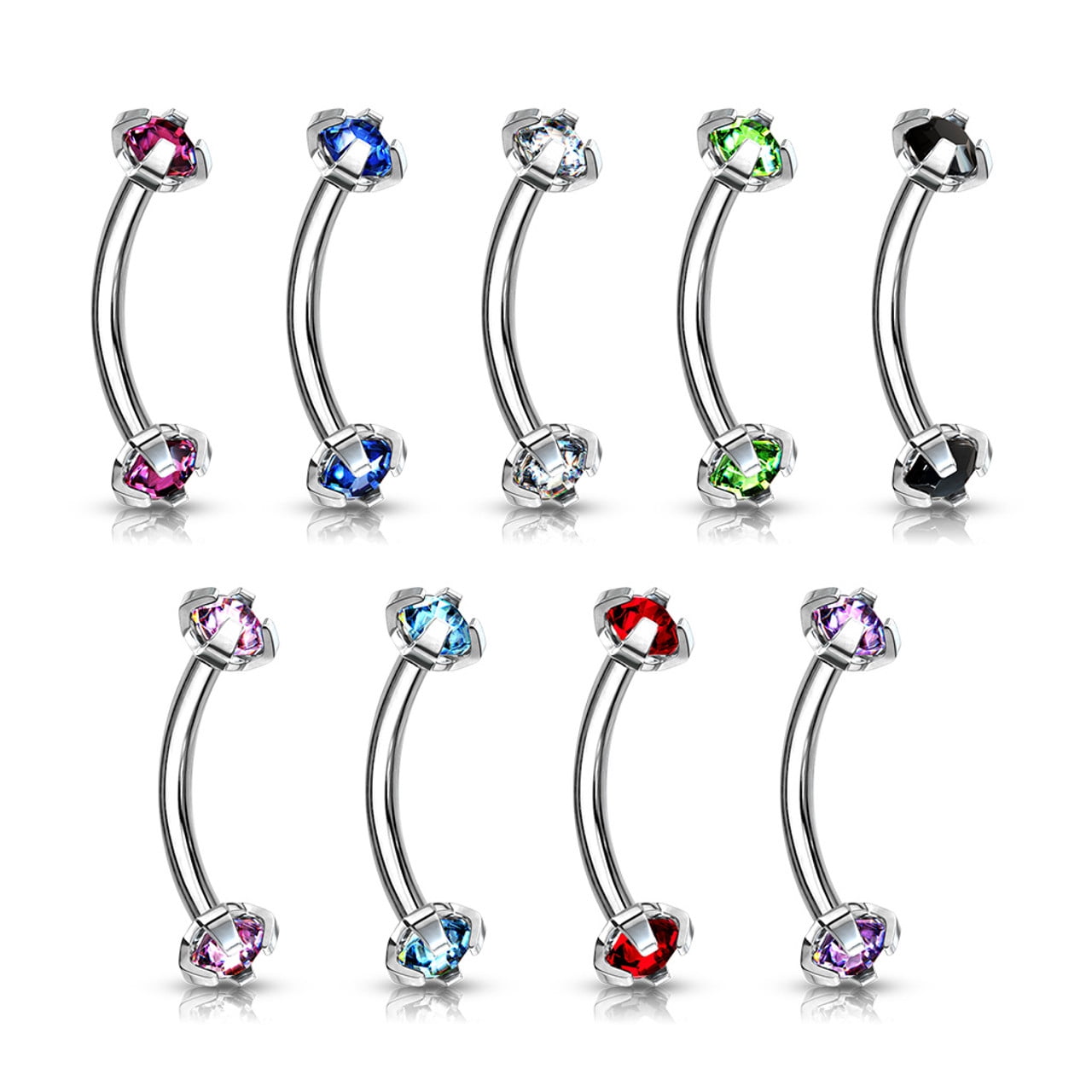Luxe Modz 16G Internal Threaded Prong Set CZ Curved Barbell Surgical Steel Eyebrow Ring Piercing Jewelry Women Men