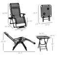 thumbnail image 3 of Outsunny 3 Pieces Foldable Patio Lounge Chair, Zero Gravity Chair Set of 2 with Side Table and Cup Holder, Reclining Chairs with Foot Massager Function, Headrest, Grey, 3 of 10