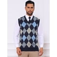 thumbnail image 4 of DARING DIVA Men's Casual Knit Sleeveless V-Neck Plaid Argyle Sweater Vest L Navy Blue, 4 of 7
