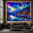thumbnail image 6 of Aurora Borealis Over Snowy Lake Cabin Wilderness, Mystical Celestial for Nature Lovers, Winter Landscape Art, Christmas Gift Tapestry Wall Hanging for Bedroom and Living Room, 6 of 7