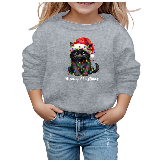 PMVFHDE Chandail à Capuchon et Chandails en Molleton pour Filles Noël Mode Décontractée Imprimé Manches Longues Col Rond pour Filles - et Vêtements Confortables