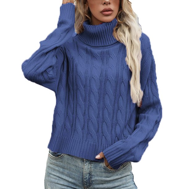 Gibobby Suéter de cuello alto mujer, Suéter Ligero y Liso de Cuello Alto Camiseta para Mujer(Marina,G)