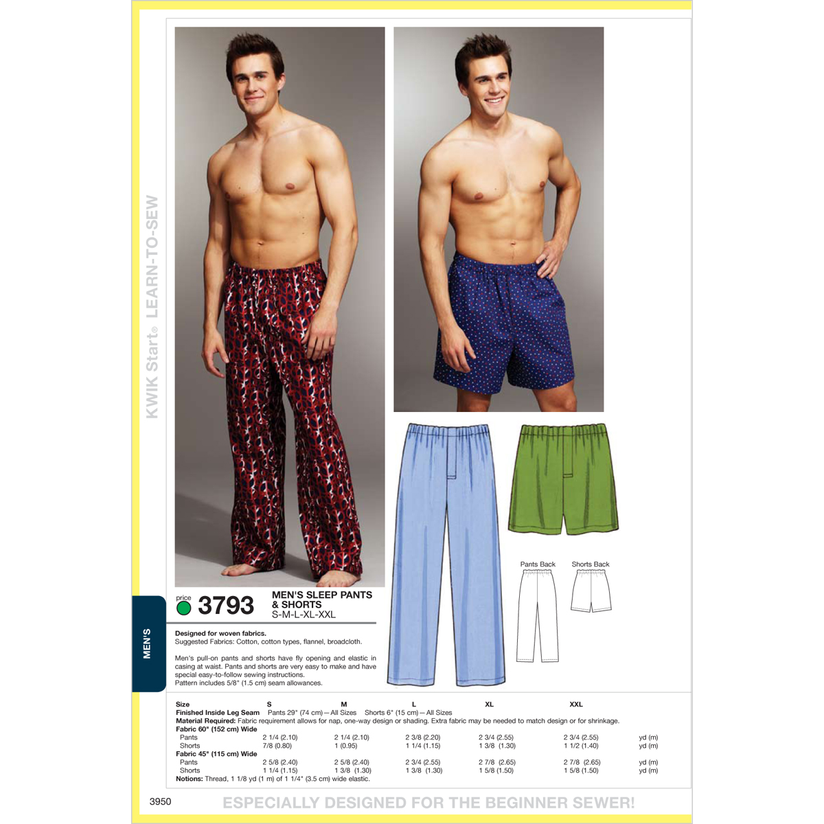 KwikSew Mens' Sleep Pants & ShortsSMLXLXXL