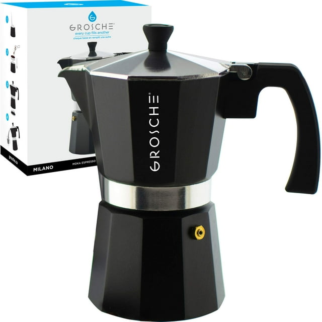 Cafetera espresso para estufa GROSCHE Charcoal Milano, 6 tazas