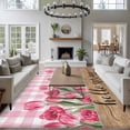 thumbnail image 3 of Pink Tulip Flower Large Area Rugs 8x10 ft Hello Spring Floral Buffalo Plaid Wood Washable Rug Non Slip Indoor Carpet Absorbent Floor Mat for Living Room Bedroom Dining Room, 3 of 9