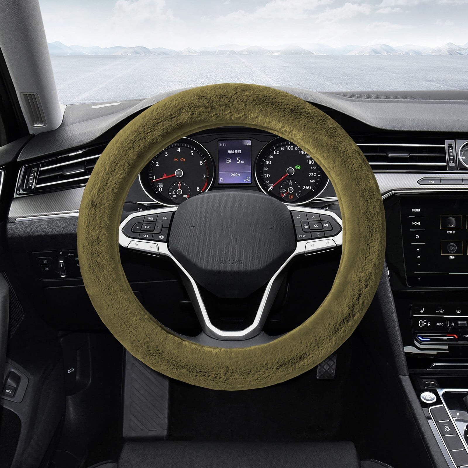 AU Luxury Fluffy Winter Car Steering Wheel Cover for Women Soft Warm Plush Cute Auto Accessories for Vehicle, Sedan, Universal, Fuzzy, Anti Slip, Black, 14in, Standard Size 14.5-15"(37-38cm)