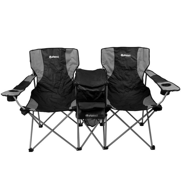 GigaTent Double Outdoor Chairs 2 Side by Side Folding Quad Camping Seats Black Walmart