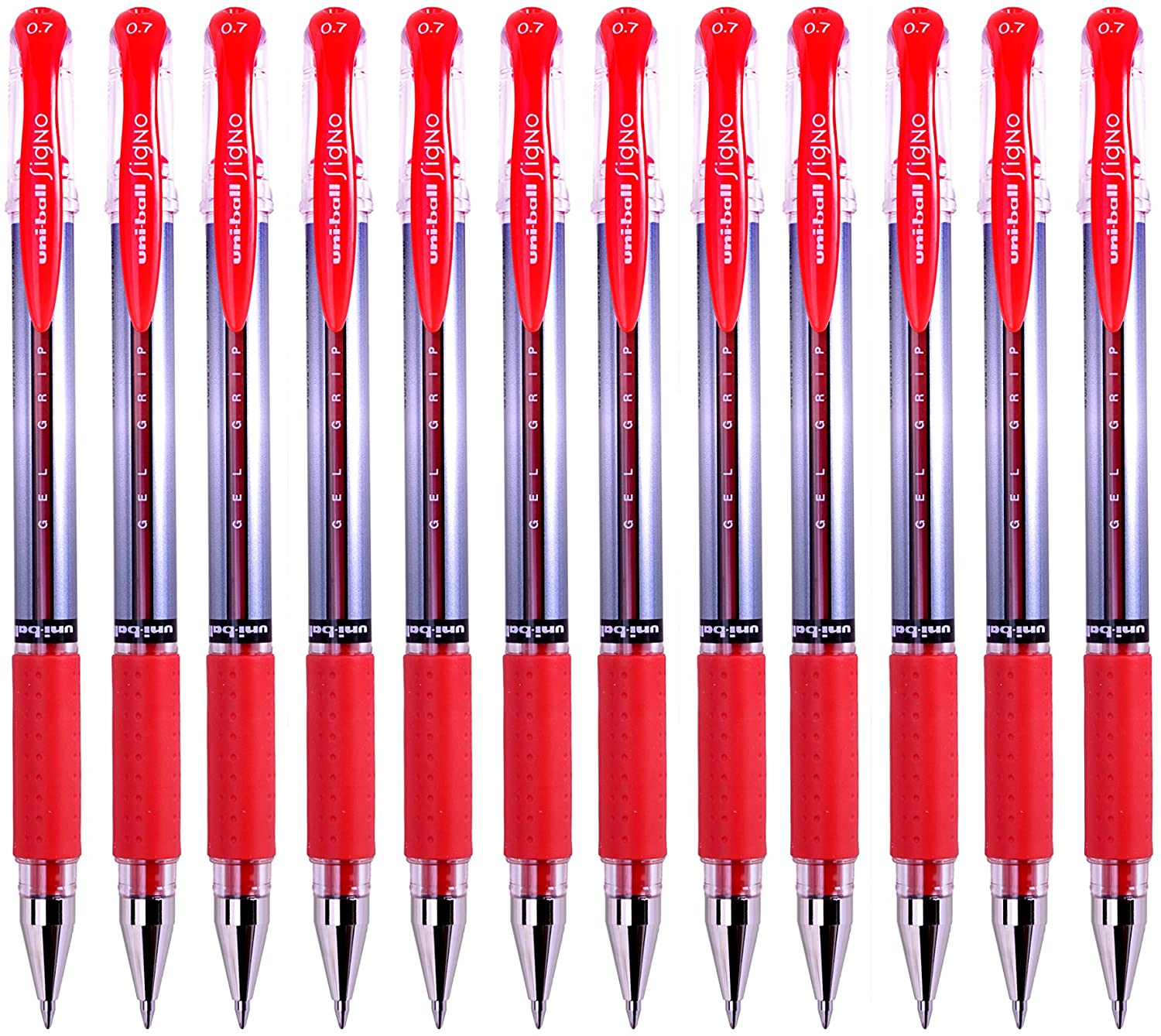 uni-ball 751107000 UM-151S Signo Gel Pens with Gel Grip, Red Gel, 0.7mm Stainless Steel Nib (Pack of 12) 12 Red