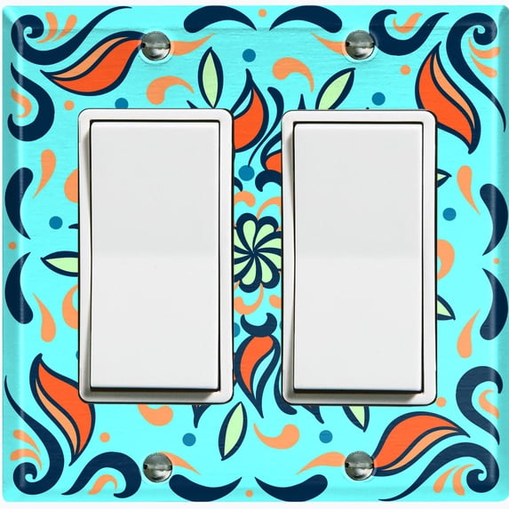 Metal Light Switch Plate Cover Orange Blue Flower Tile Pattern TIL003