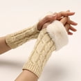 thumbnail image 4 of Womens Fur Winter Mittens Knitted Fingerless Gloves, 4 of 8