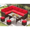 thumbnail image 4 of U-MAX 7-Piece Wicker Patio Set with Dining Table, Outdoor Sectional Sofa, Brown & Red, 4 of 10