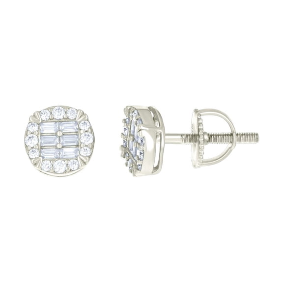 925 Sterling Silver Womens 0.20ct Round 0.34ct Baguette Moissanite Fashion Stud Earrings 7.2x7.2mm Wide Stud Earring for