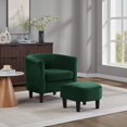 thumbnail image 5 of Lisonu Velvet Accent Chair with Ottoman Set, Modern Barrel Armchair for Living Room, Bedroom, Comfy Upholstered Reading Chair, Green, 5 of 14