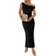thumbnail image 1 of Vestido largo BTFBM para mujer, verano 2025, con un solo hombro, fruncido, negro, 1 of 7