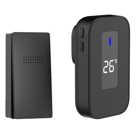 Wireless Doorbell Waterproof Self-Powered 38-Song Doorbell Set Home Outdoor Doorbell with Temperature Display Black (US)
