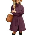 thumbnail image 5 of ClodeEU Women's Wool Blend Trench Coat With Belt,Trendy Stand Collar Button Coat With Pockets Purple,Womens Plus M, 5 of 8