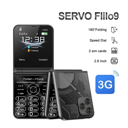 2024 SERVO Flilo9 3G WCDMA Cellphone Foldable 2 SIM Card Speed Dial Blacklist Type-C Flip Mobile Phone 2.6“ Displa