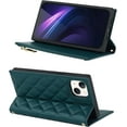 thumbnail image 5 of Crossbody Wallet for iPhone 13 Case with Adjustable Lanyard Strap Credit Card Holder 6.1",PU Leather Zipper Handbag Purse Kickstand Lattice Pattern Cover Case for Men Women Girl,Dark Green, 5 of 14