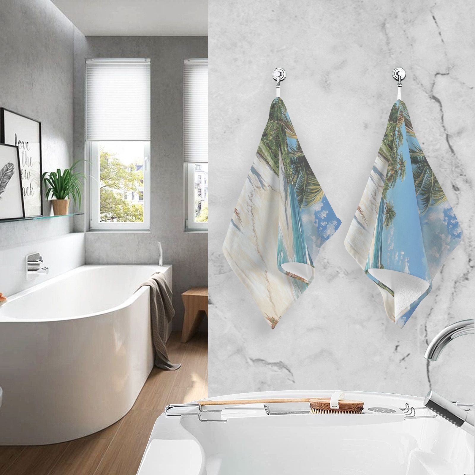 Paradise Island Hand Towels Cotton Bath Towels Large Face Towels Absorbent for Bathroom 2 Packs